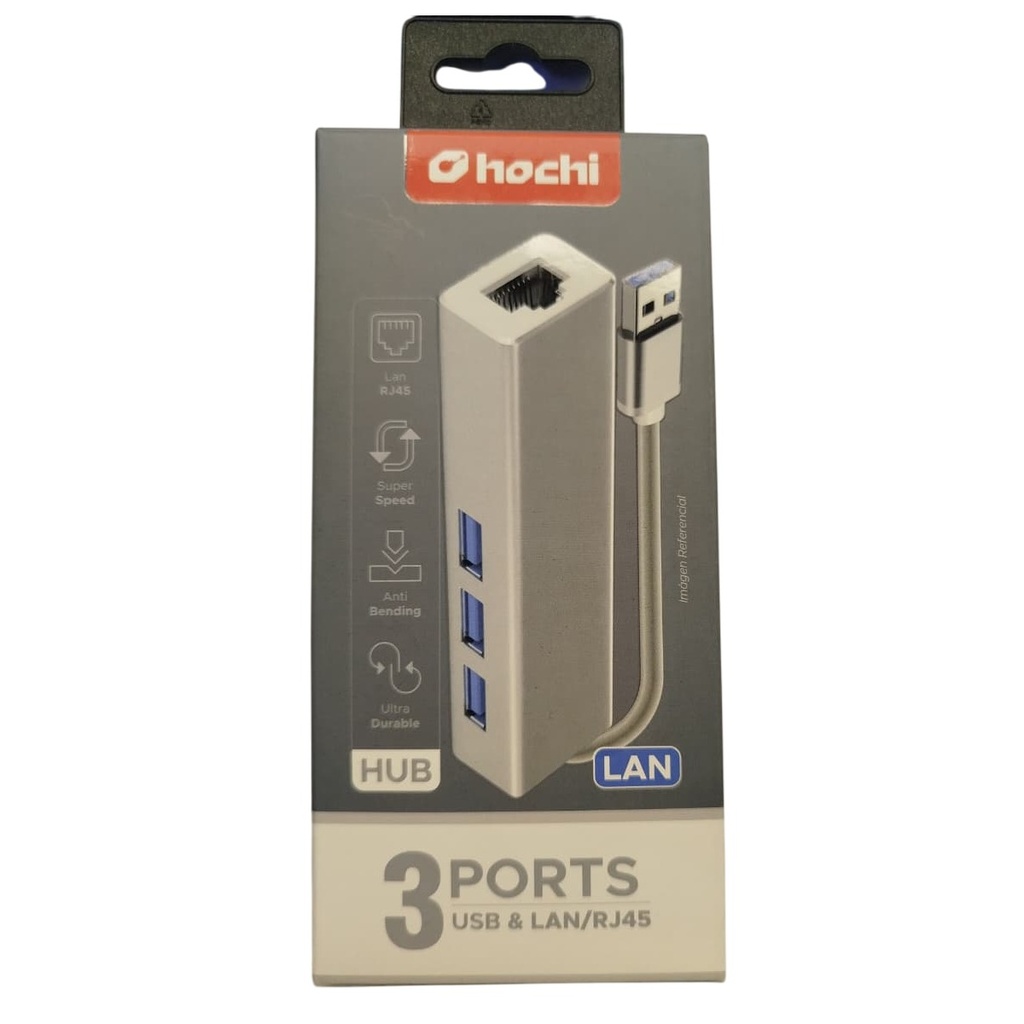[20375] ADAPTADOR USB A RJ45 + HUB #474 HOCHI