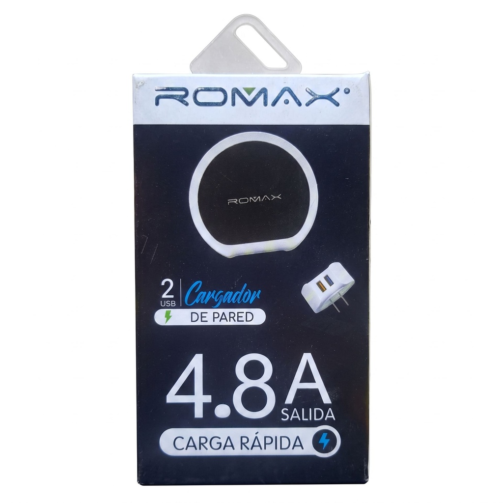[20538] CARGADOR DE CELULAR 4.8A V8 TCC090 2 PUERTOS USB ROMAX