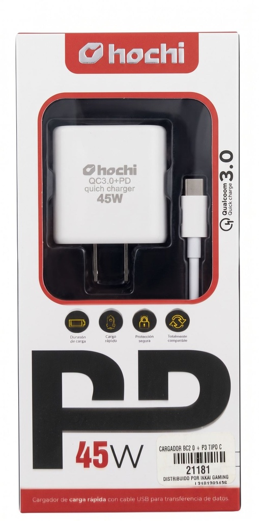 CARGADOR QC3.0 + PD TIPO C 45W HOCHI