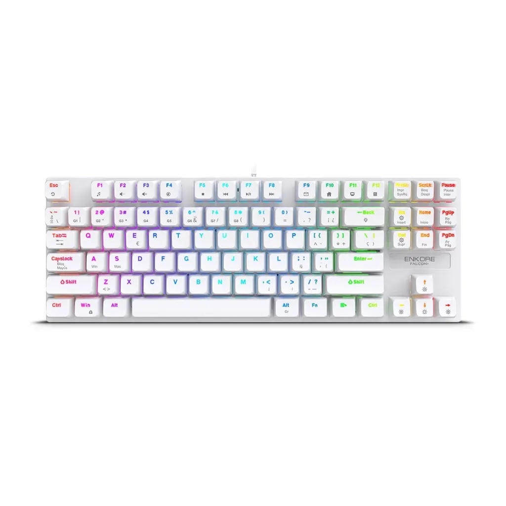 [000012-BLANCO] TECLADO MECANICO ENK1005 FALCON 87 LUCES RGB ENKORE (Blanco)