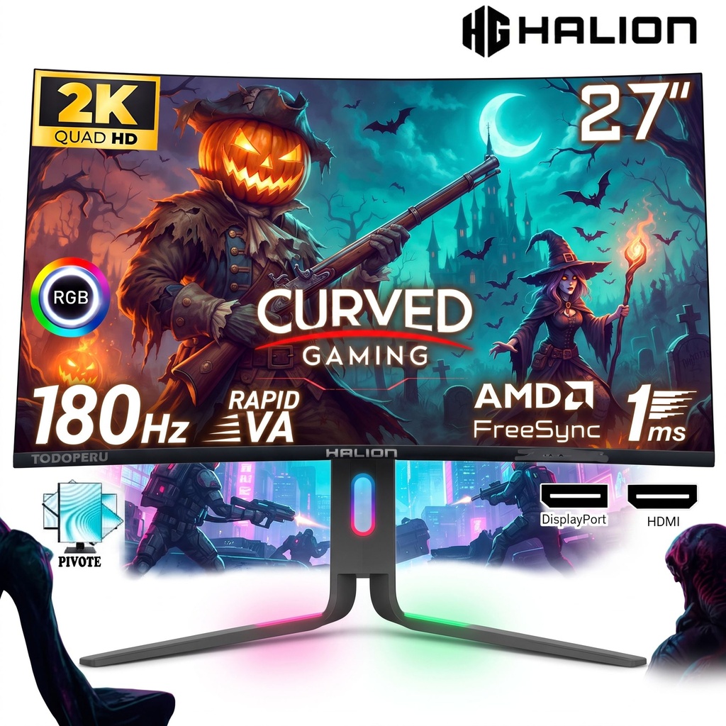 MONITOR GAMER CURVO 27" 2K 180HZ HG2732QC HALION